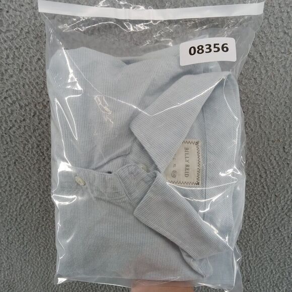 Billy Reid Shirt Mens XXL Powder Blue Micro Check Button Up Cutaway Standard Cut - Picture 9 of 9